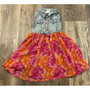Nannette Girl Girl's Denim Top Pink Orange Sleeveless Dress Size 4